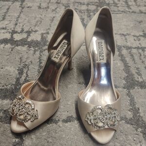 Badgley Mischka Jeweled Peep Toe Heels Wedding Bridal D 'orsay Size 6